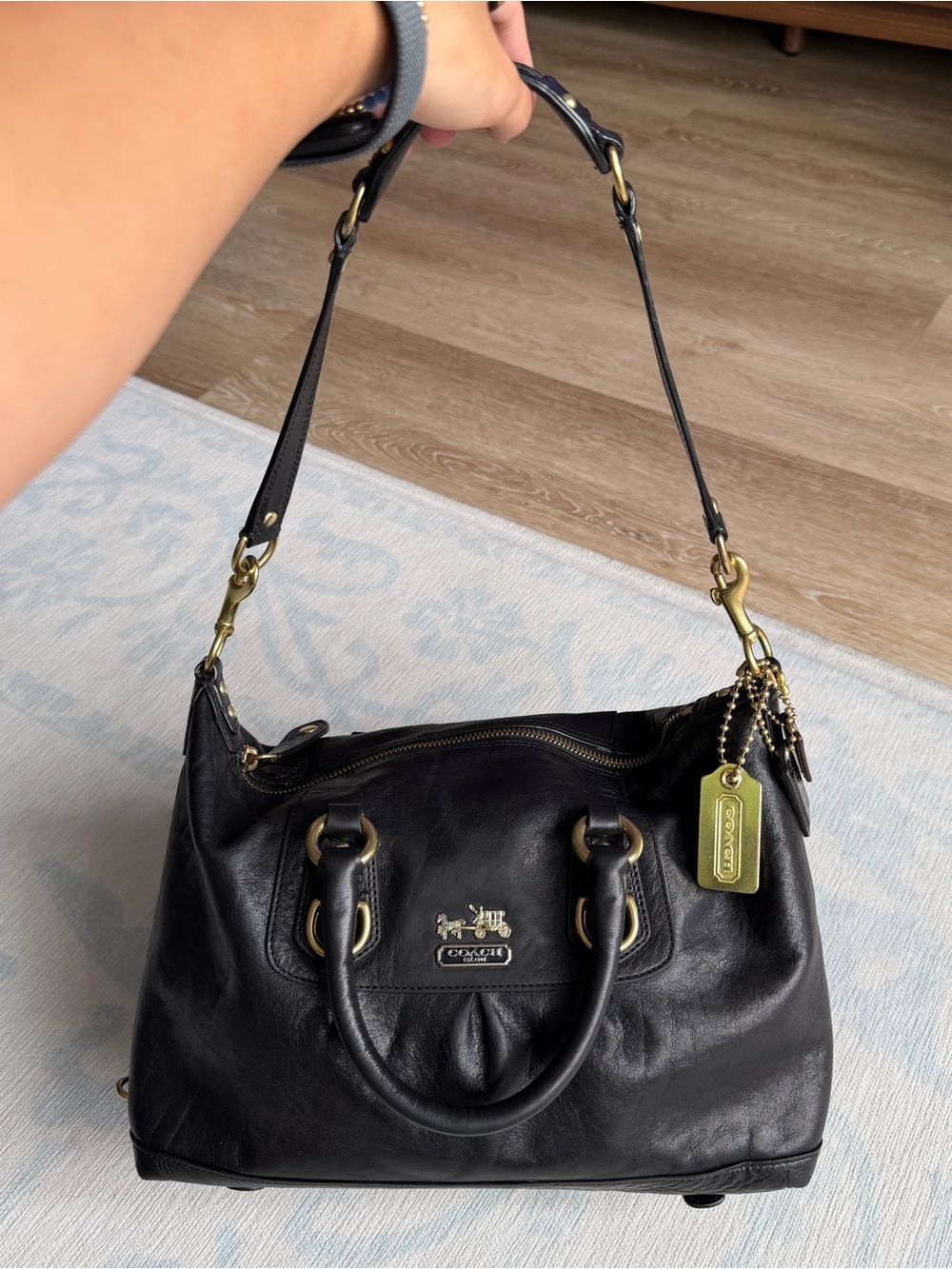 Coach Madison Sabrina Black Leather Satchel Purple Lining Brass 12937